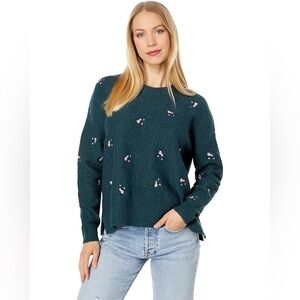 Madewell cozy teal blue sweater with floral pattern